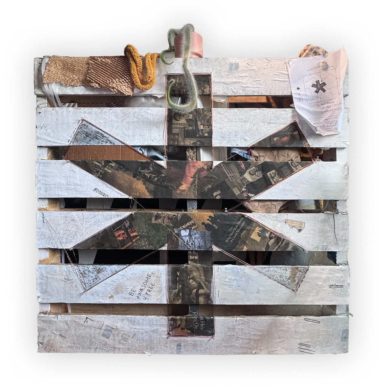 Dysclaimer, 2024 — asterisk assemblage on a white shipping pallet